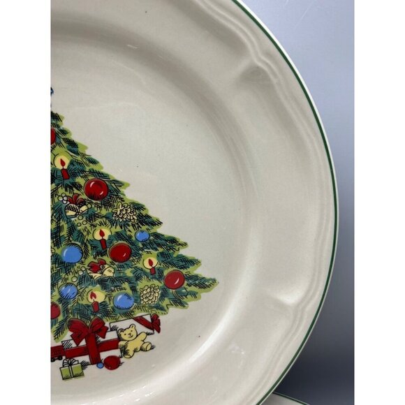 4 Pc Set Stoneware Christmas Tree Dinner Plate Festive Holiday Decor 10.5" - Picture 3 of 5
